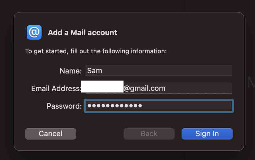 Add Mail Email and Code - macOS Mail